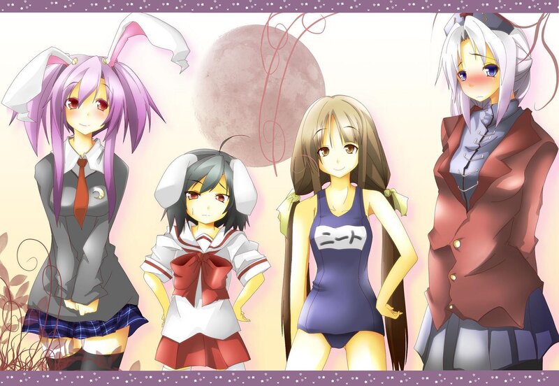 four anime girls with bunny ears