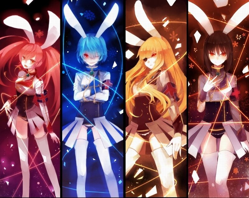 Four anime girls with bunny ears