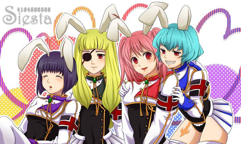 Four Anime Girls with Bunny Ears — White
