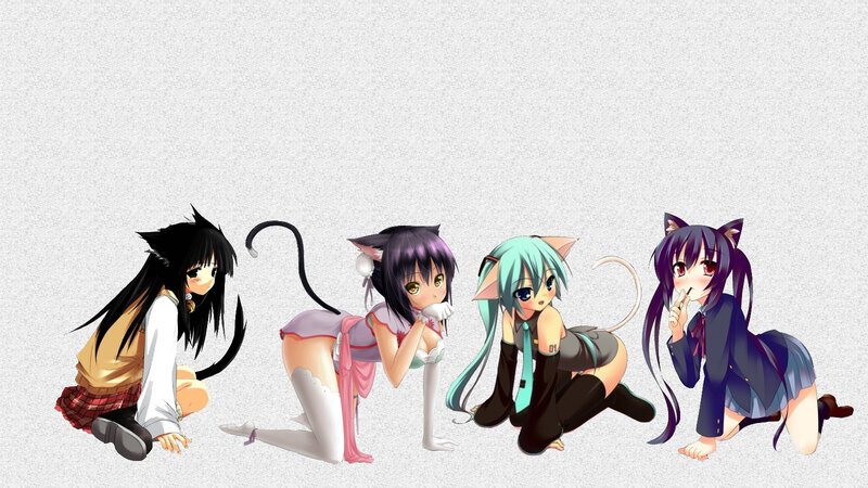 Four Anime Girls with Cat Ears — Purple