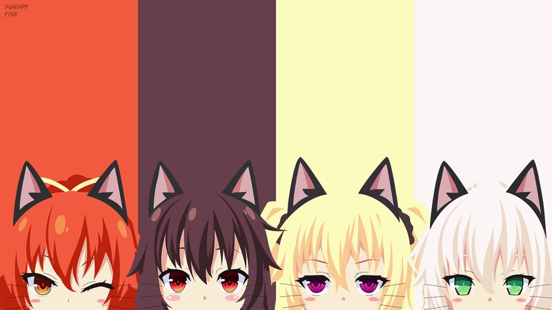 Four Anime Girls with Cat Ears — Red