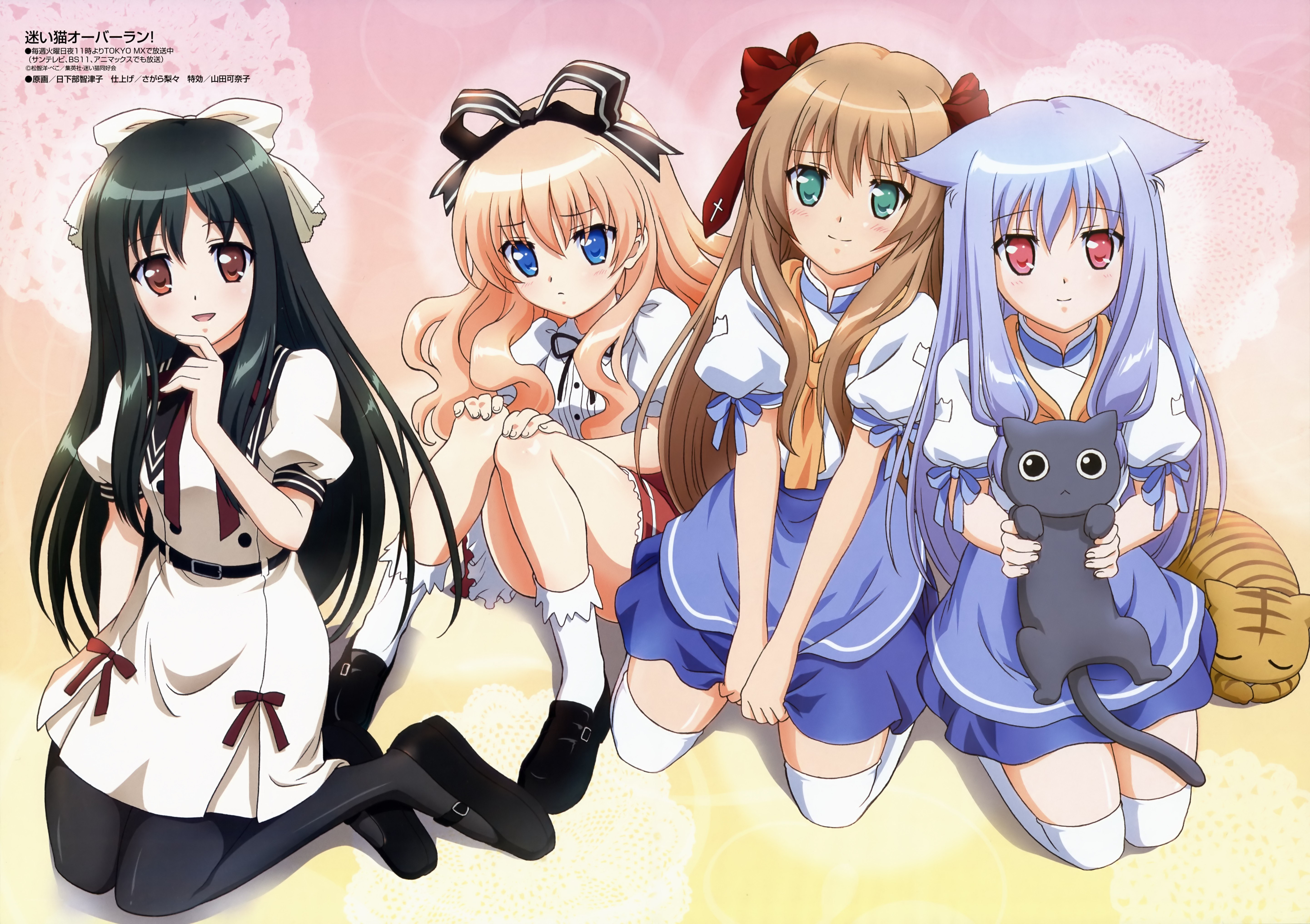 Four anime girls with cat ears