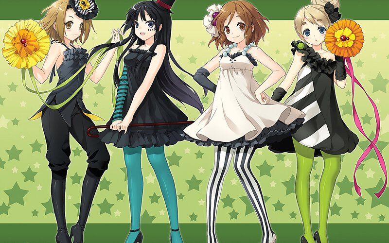 four anime girls with flowers