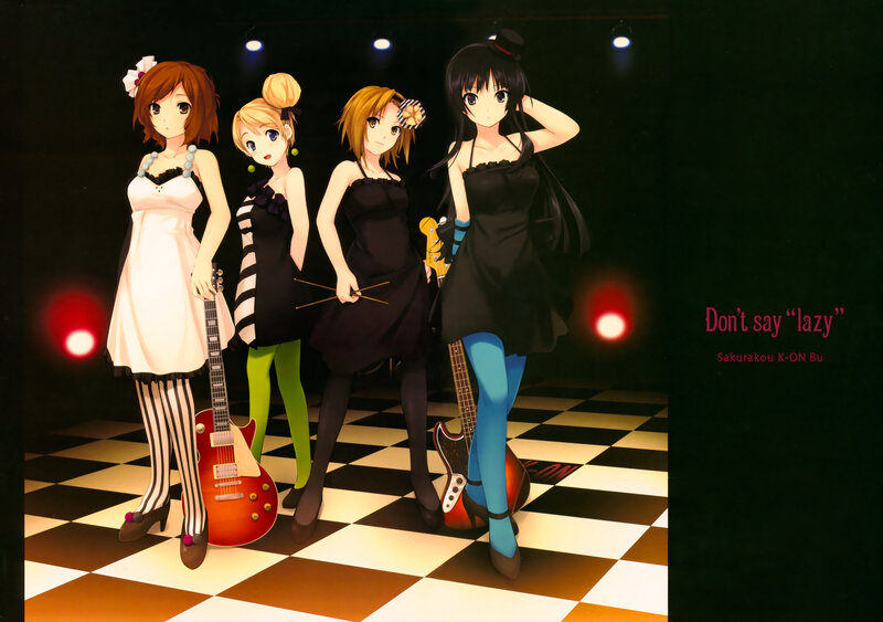 Four Anime Girls with Instruments — Black