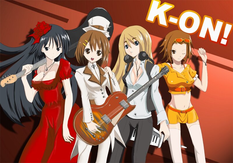 Four Anime Girls with Instruments — Red, Energetic