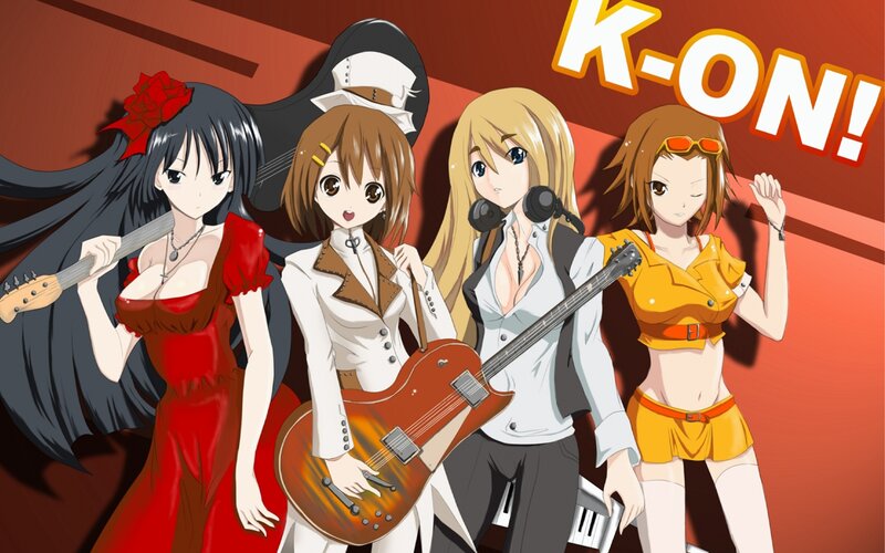 Four Anime Girls with Instruments — Red