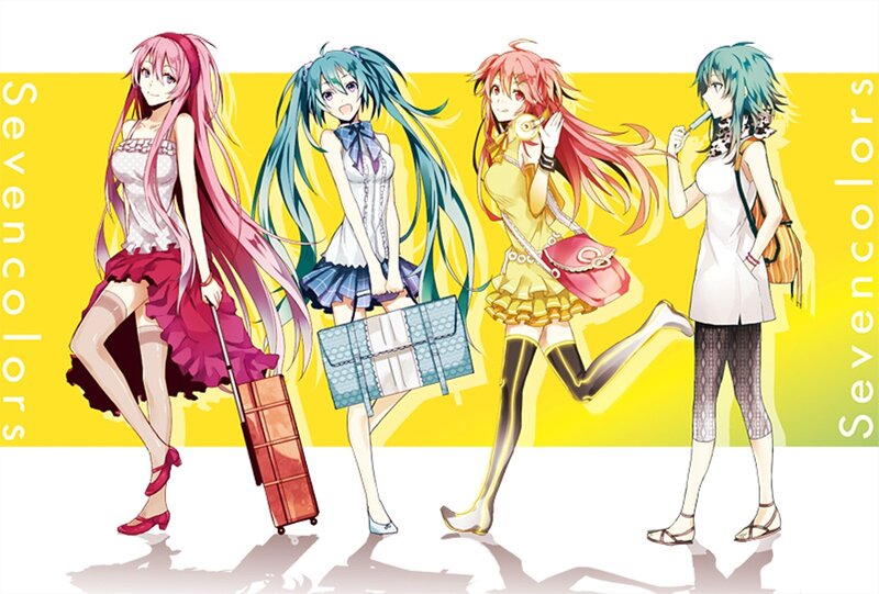 Four Anime Girls with Luggage