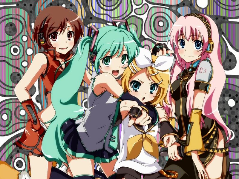 Four Anime Girls with Microphones — Green