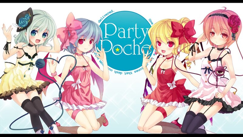 Four anime girls with microphones