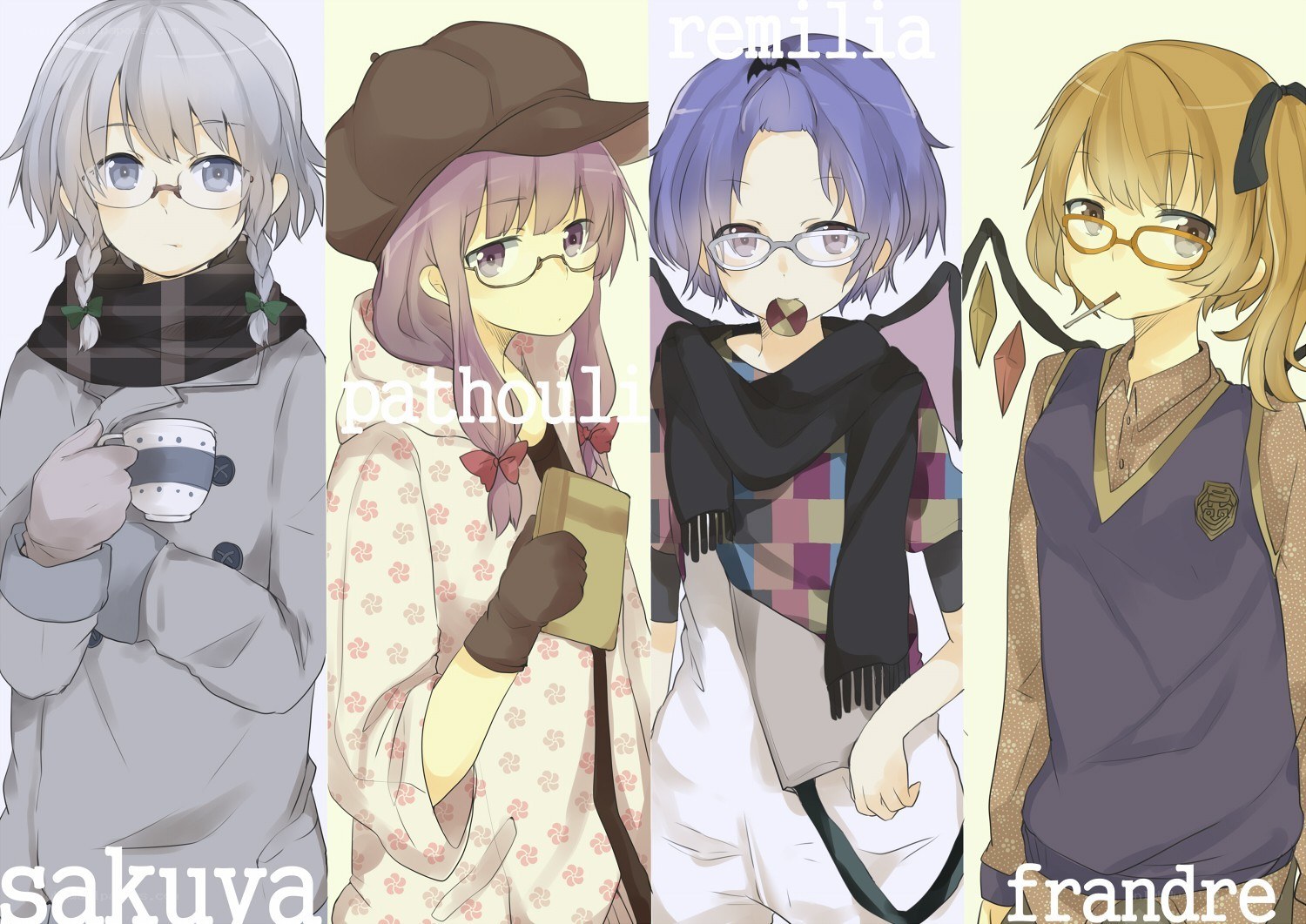 Four anime girls with names