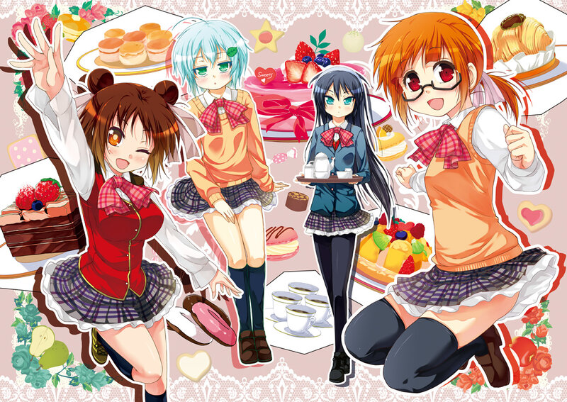 Four Anime Girls with Pastries