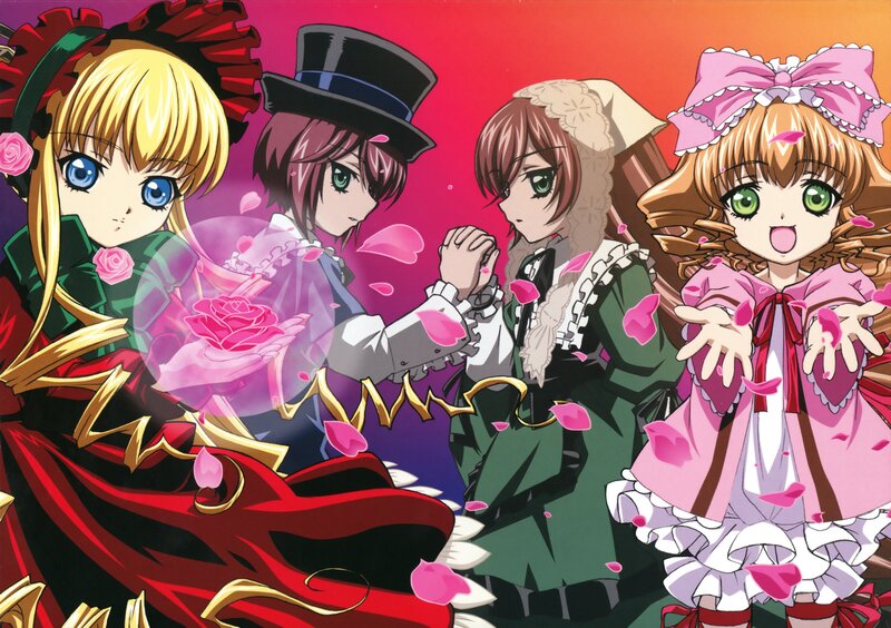 Four Anime Girls with Roses — Red