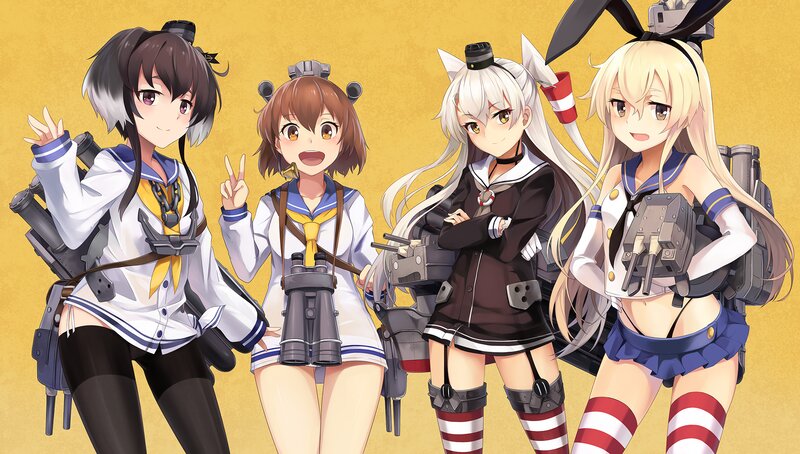 Four Anime Girls with Ships