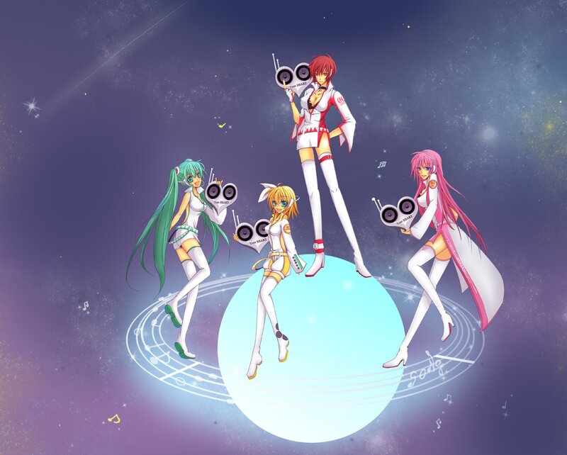 Four Anime Girls with Speakers — Purple
