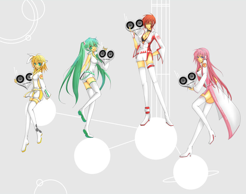 Four anime girls with speakers