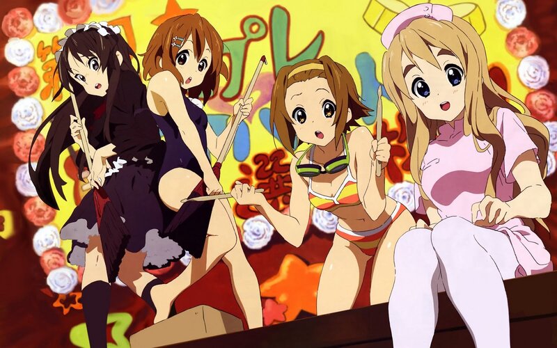 Four Anime Girls with Sticks