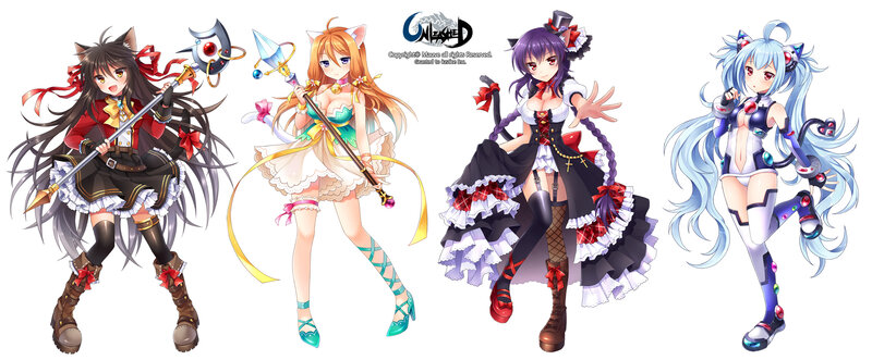Four Anime Girls with Weapons — Black, Playful