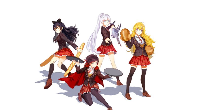 Four Anime Girls with Weapons — Red