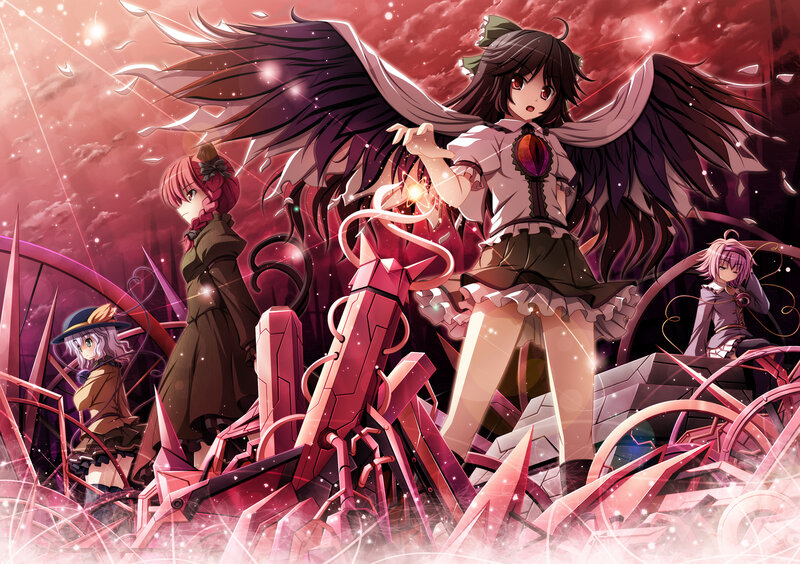 Four Anime Girls with Wings — Red