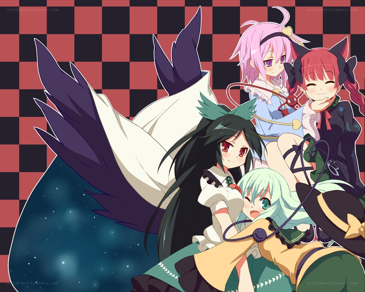 Four anime girls with wings