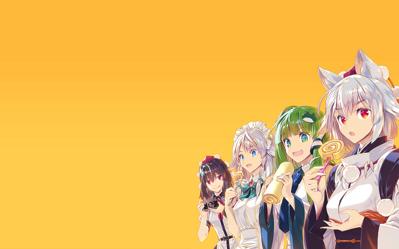 Four Anime Girls — Yellow, Cheerful, Camera