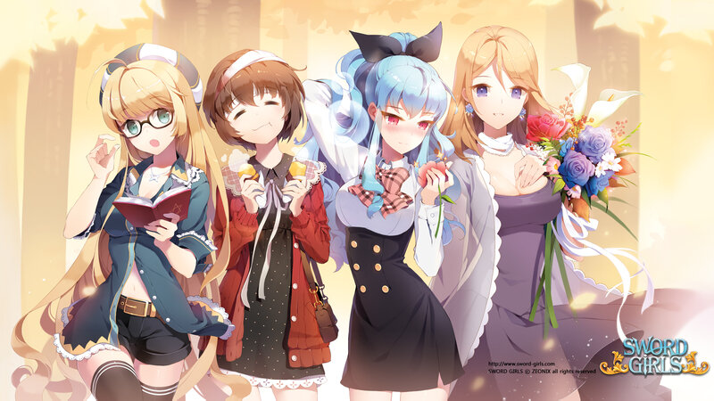 Four Anime Girls — Yellow, Cheerful