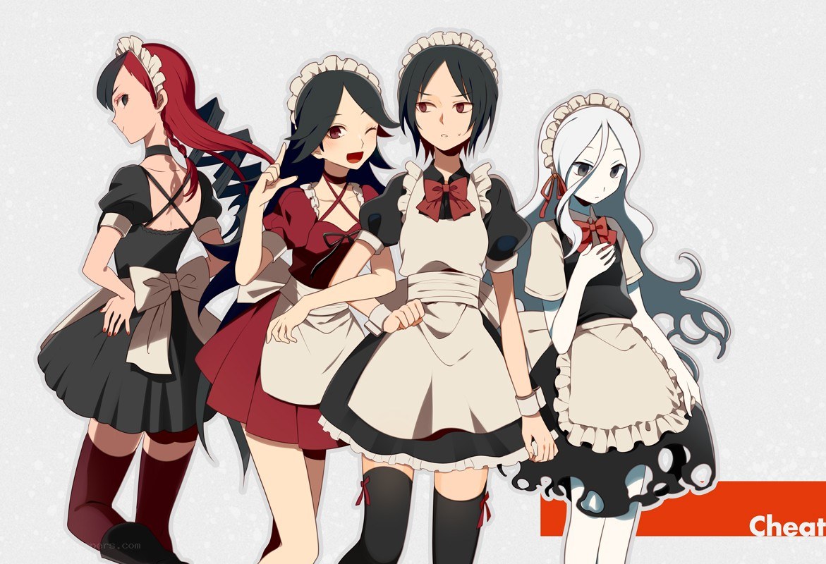 four anime maids in uniform