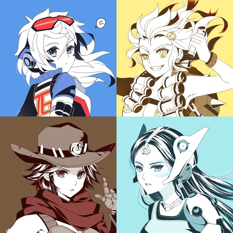 Four Anime-style Characters — Blue