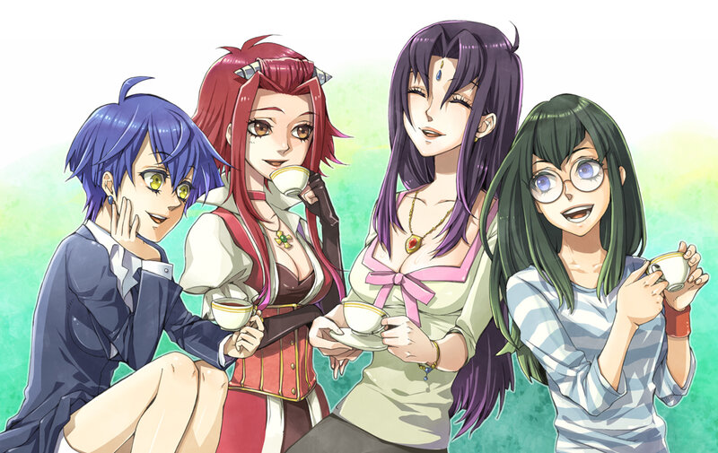 Four Anime Women Drinking Tea