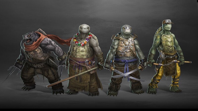 Four Anthropomorphic Turtles — Green, Dramatic