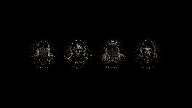 Four Armored Figures — Black, Dramatic
