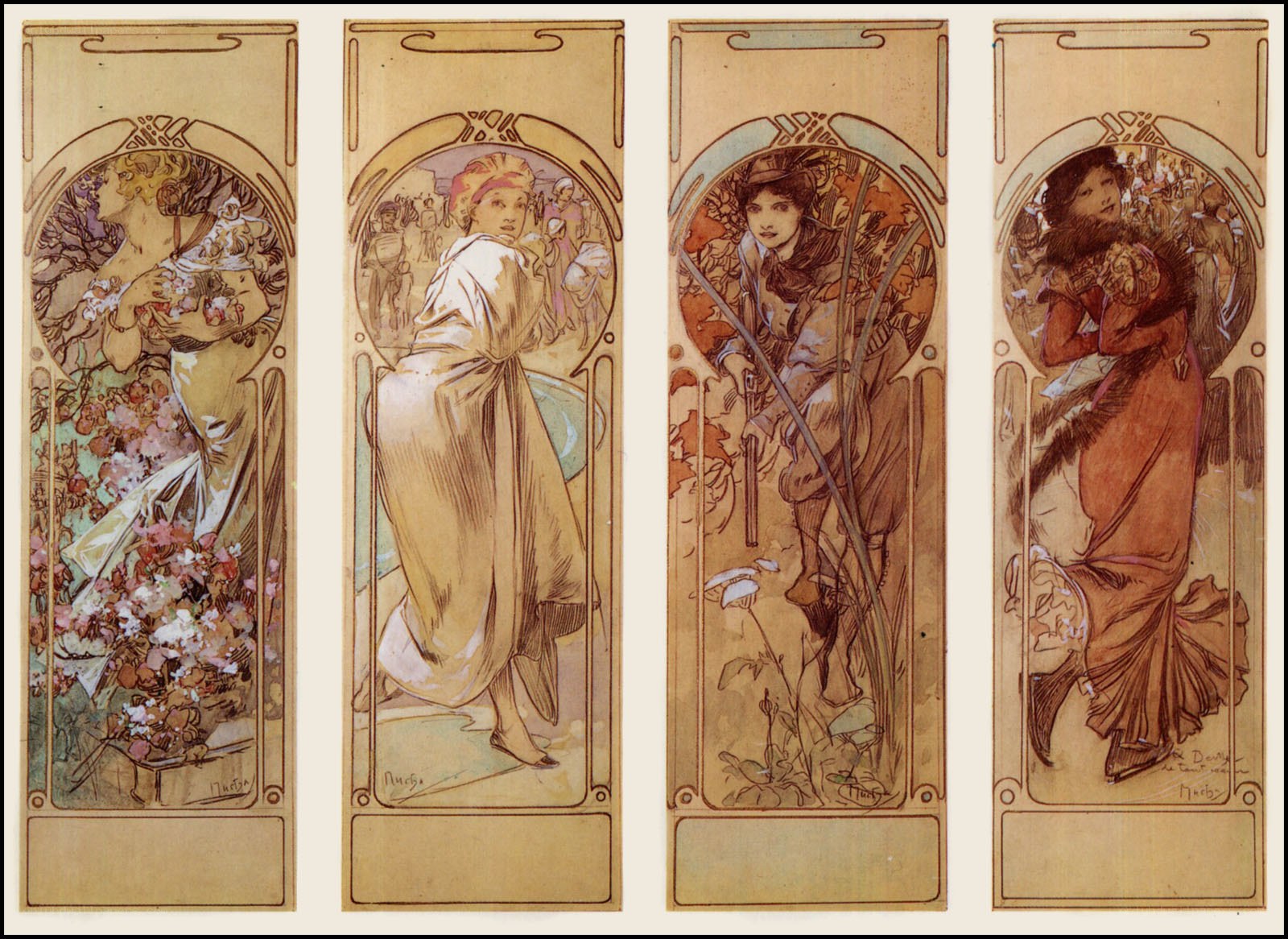 Four Art Nouveau Panels