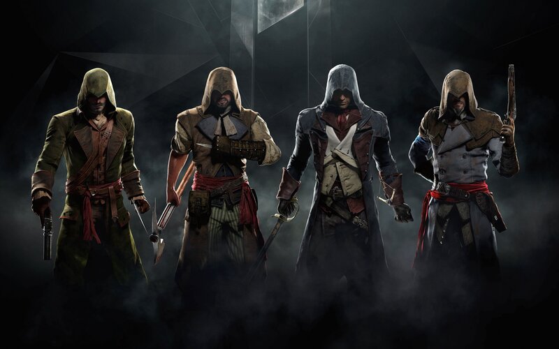 Four Assassins in Hooded Cloaks — Black, Dramatic, Night