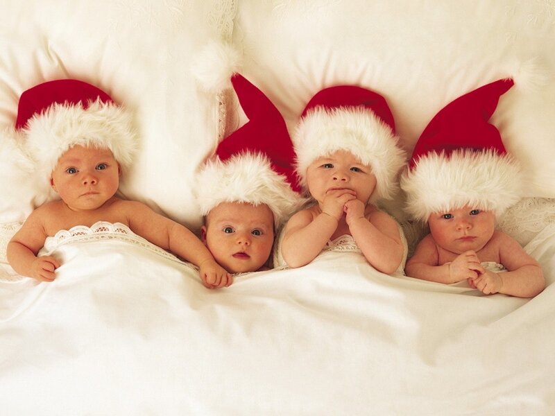 Four Babies in Hats — White, Calm, Photograph