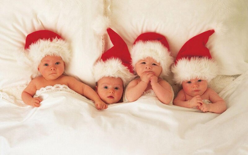 Four Babies in Hats — White