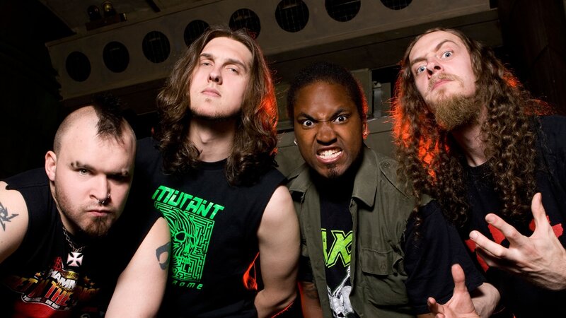 Four Band Members Posing — Black, Intense, Photograph