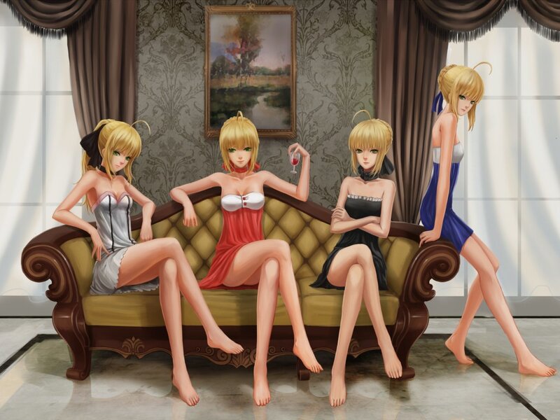 Four Blonde Women on Sofa