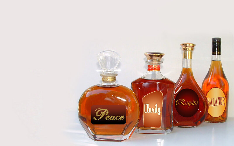 Four bottles with virtues