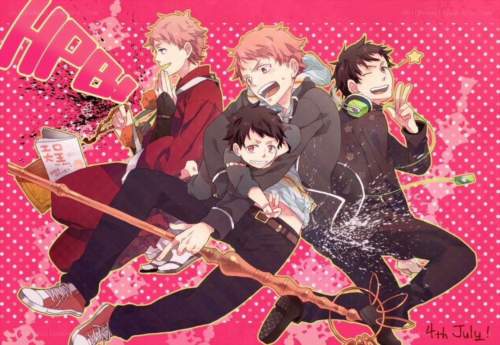 Four boys on a broomstick