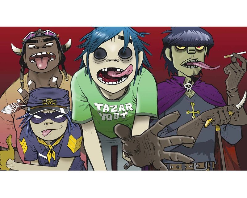 Four Cartoon Band Members — Red, Playful, Comic