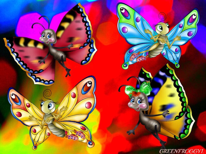 Four Cartoon Butterflies