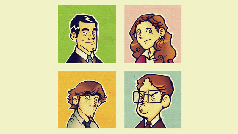 four cartoon character portraits