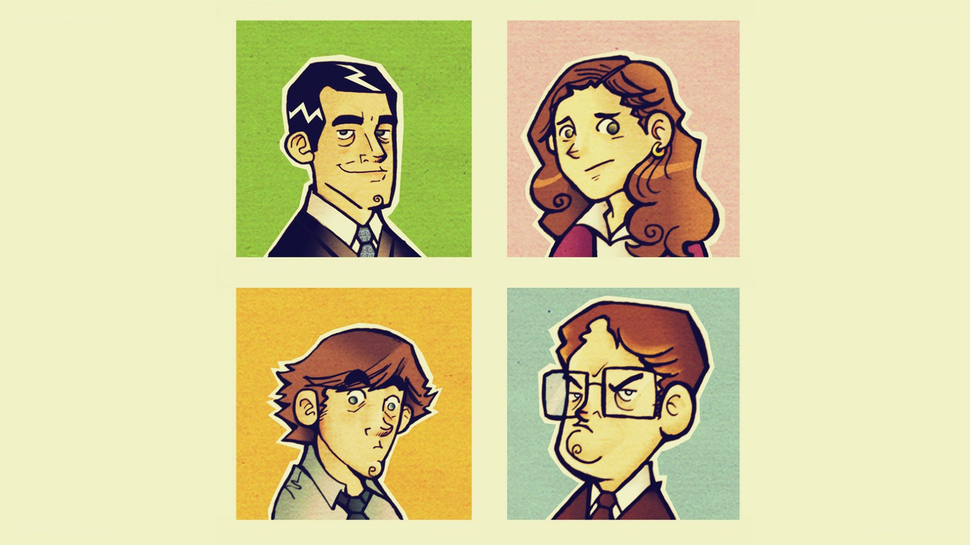 four cartoon character portraits