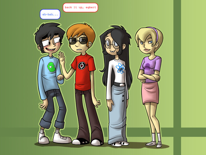 four cartoon characters standing