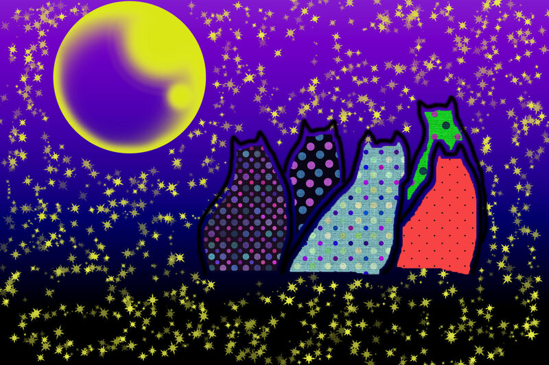Four Cats under Moon