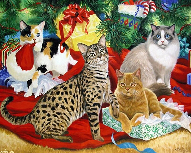 Four Cats under Tree