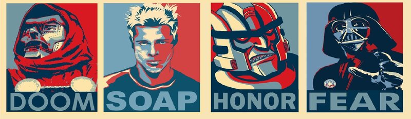 Four character posters with words