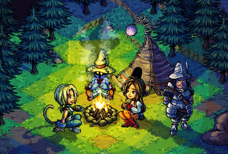 Four Characters Around Campfire