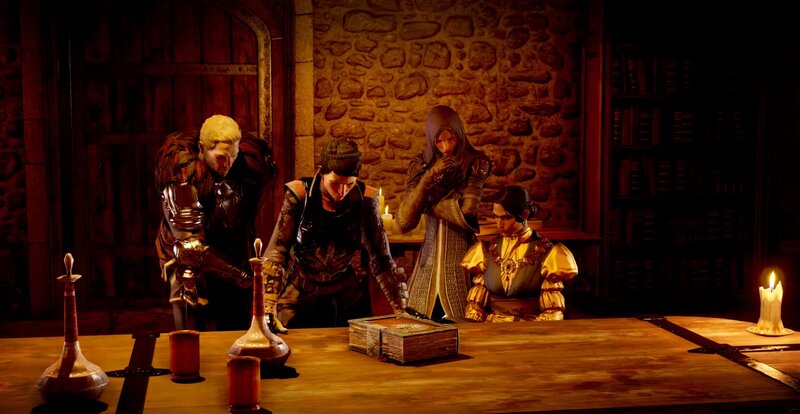 Four Characters at a Table — Brown