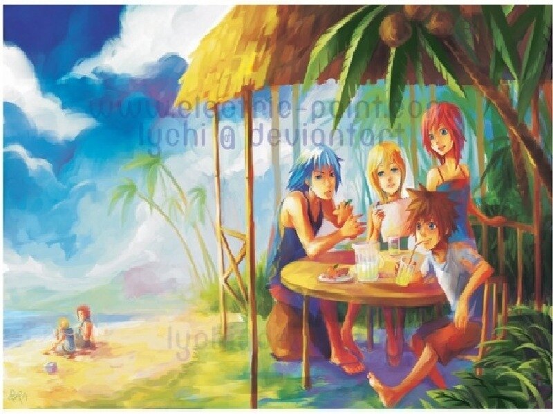 Four Characters at Beach Table